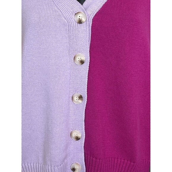 Easel Color Block Cardigan Lilac Peach Magenta Button Front Sweater NWT Small - Picture 7 of 12
